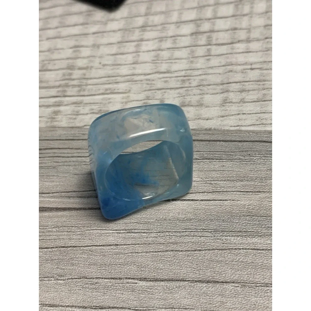 Colorful Acrylic Ring - Transparent Resin Geometric Teal Square Irregular Ring
